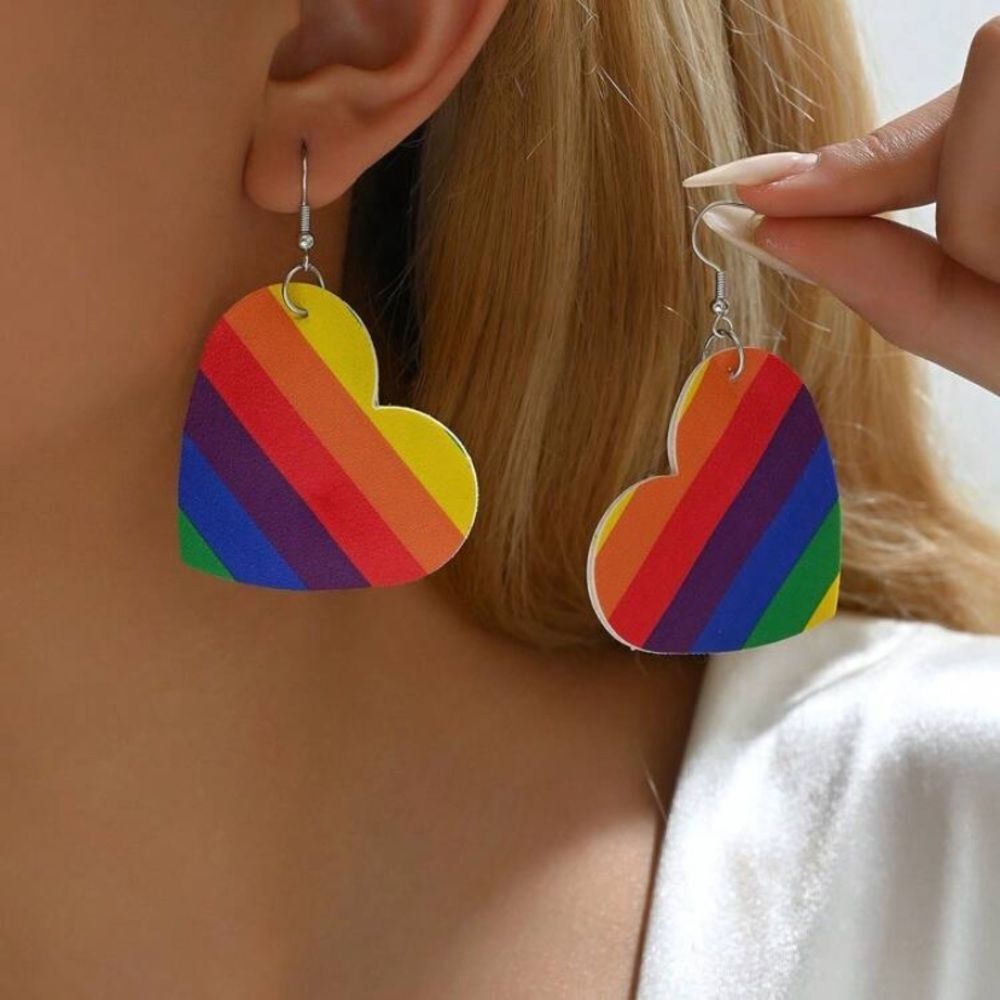 3for$20 1 Pair Rainbow Big Heart PU Leather Heart Pendant Earrings, LGBTQ